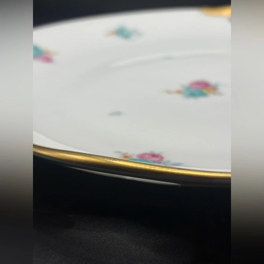 KPM Vintage Floral Gold Trim Handled Porcelain Serving Plate Platter Serveware